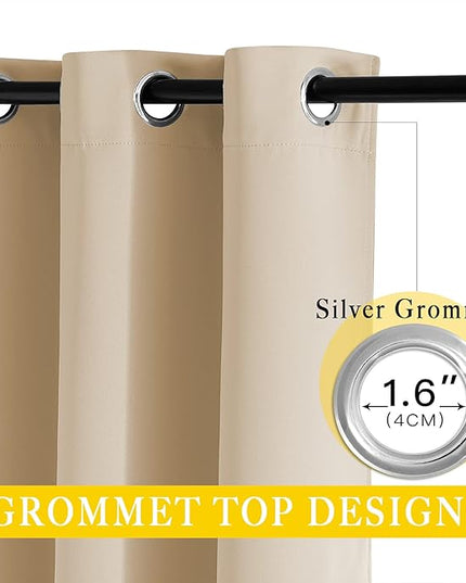 NICETOWN Blackout Living Room Curtain 118 inch Length, Grommet Thermal Curtain Sound Blocking Room Divider for Sliding Glass Door, Biscotti Beige, W80 x L118, 1 Panel
