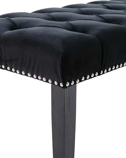 KCC Button-Tufted Ottoman Bench, Upholstered Bedroom Benches Velvet Footrest Stool Accent Bench for Entryway Dining Room Living Room Bedroom End of Bed, Black