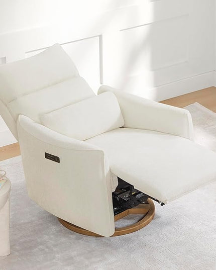 CHITA Swivel Rocker Recliner Chair, Power Nursery Glider Recliner, Nursery Rocking Chair with Adjustable Power Headrest, FSC Certified, Solid Wood Base, Cream