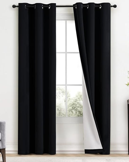 Yakamok 100% Blackout Curtains Black Room Darkening Thermal Insulated Window Curtain with 2 Thick Layers-Set of 2 Panels Grommet Top Drapes for Bedroom Living Room 38 Inches by 84 Inches Length