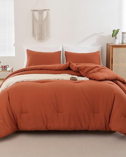 ROSGONIA Oversized King Comforter 128x120, 3pcs Super King Plus (1 Burnt Orange Comforter & 2 Pillowcases Lightweight Bedding Set Quilt