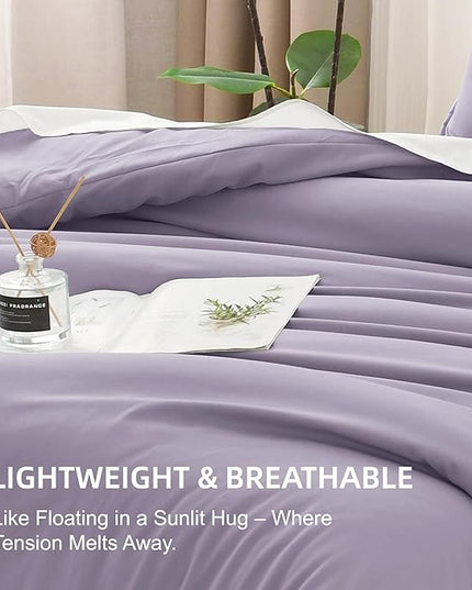 Litanika Grayish Purple Comforter Set California King Size, 3 Pieces Cal King Lightweight Solid Bedding Comforter Set, All Season Fluffy Bed Set (104x96In Comforter & 2 Pillowcases)