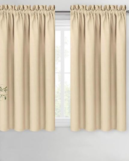 DWCN Beige Blackout Curtains for Bedroom – Rod Pocket Thermal Insulated Energy Saving Drapes for Living Room and Bedroom, W 38 x L 54 Inch, 2 Panels