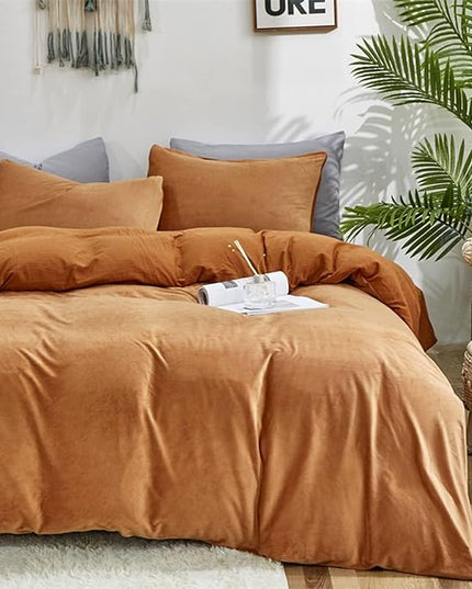 Luxlovery Pumpkin Velvet Comforter Set Twin Rust Flannel Plush Fluffy Bedding Comforter Set Terracotta Solid Color Sherpa Micromink Blanket Quilts 3 Piece Rust Brown Flannel Warm Bedding Set