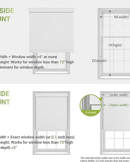 Blackout Roller Shades for Indoor Windows, Cordless Jacquard Fabric-Matched Roller Blinds, Easy to Install Privacy UV Protection Roll Up Blinds for Home Office, Pure White, 29" W x 72" H