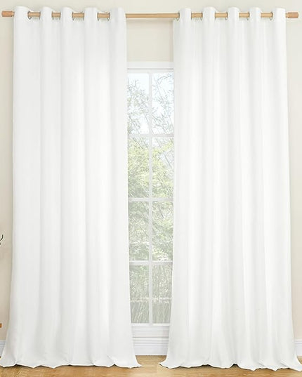 LAMIT Natural White Linen Textured Curtains for Bedroom, Grommet Thermal Insulated Thick Curtains Burlap Light Filtering Panels for Living Room/Outdoor/French Door, Set of 2 Panels, W60 x L84