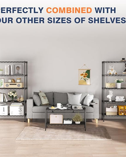 3-Tier Wire Shelf Rack,24" Dx14 Wx 30" H,Wire Metal Shelving with Lockable Wheels,Height Adjustable Storage Sranding Shelves for Kitchen,Living Room,Laundry,Office,Pantry,Studio,Black