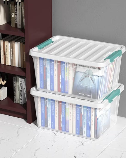 6 Packs 35 L Clear Plastic Latching Bins with Lids, Large Storage Tote Boxes