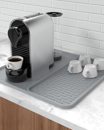 Silicone Coffee Mat,16'' x 16'' Coffee Bar Mat with Detachable Dish Drying Mat for Kitchen Countertops,Coffee Bar Accessories Fit Under Coffee Maker Coffee Machine Espresso Machine Dish Rack