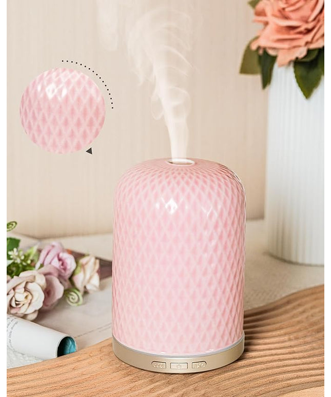 Essential Oil Diffuser for Home, 120ML Diffusers for Essential Oils Large Room, Ceramic Diffuser with USB Cable, Warm Ambient Light, Aromatherapy Diffuser Home Decor, Gift Choice, Pink