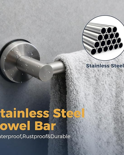 14.6inch~24inch Towel Racks for Bathroom,Adjustable Suction Cup Towel Bar for Bathroom Wall,Stainless Steel Bath Towel Holder for Shower,2 Pack(Brushed Silver)