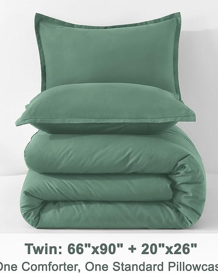 Litanika Comforters Twin/Twin XL Size Haze Green, 2 Pieces Lightweight Solid Bedding Set & Collections, All Season Fluffy Bed Set (66x90 Inches Comforter & 1 Pillowcase)