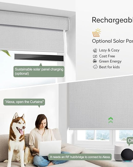 Zshine Motorized Blackout Window Blinds Customize Width (23-95 Inches) Remote Control Wireless and Rechargeable Roller Shades Blinds for Windows, Home, Office, Hotel, Club, Restaurant(82006E)
