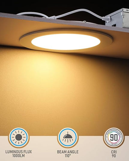 TORCHSTAR 12-Pack 6 Inch 5CCT LED Recessed Lighting, CRI 90, 2700K3000K3500K4000K5000K Selectable, Dimmable 1000lm Brightness Slim LED Downlight, ETL Listed
