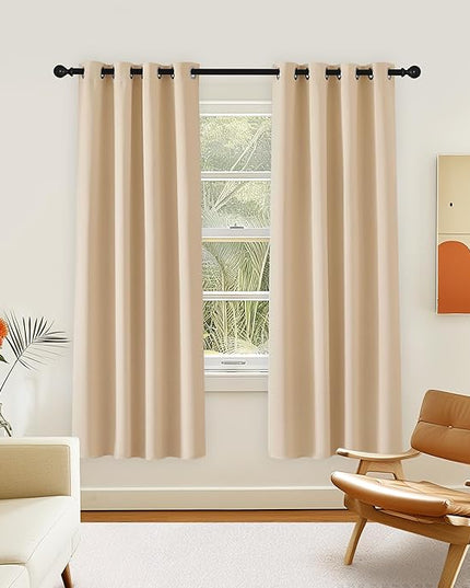 NICETOWN 72 inch Bedroom Curtain, Thermal Insulated Grommet Window Treatments Room Darkening Sound Reducing for Kids Room/Home Office, Biscotti Beige, 1 Panel, W46 x L72