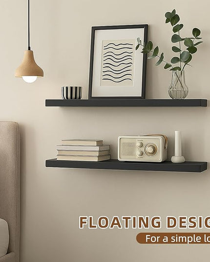 Floating Shelves for Wall, 23.6 inch Long Set of 3 Wood Rustic Wall Mounted Shelves, Display Shelf with Invisible Heavy, Large Deep Shelves for Home Decor & Storage for Living Room, Kitchen