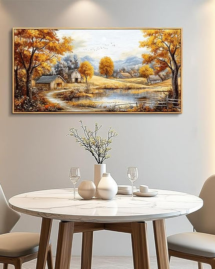 QIYILEXWART Autumn Forest Wall Paintings Large Wall Art For Living Room Canvas Decor For Bedroom Ocean Inspiration Pictures Office Decorations Posters Modern Home Decor Artwork Wood Framed