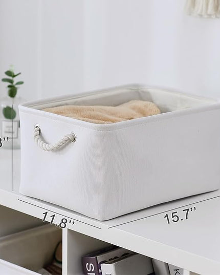 TheWarmHome Fabric Storage Bin, Large 1 Pack 15.7L*11.8W*8.3H Storage Basket for Home Storage and Organization, Shelf Basket with Cover for Living Room Bedroom Closet（White