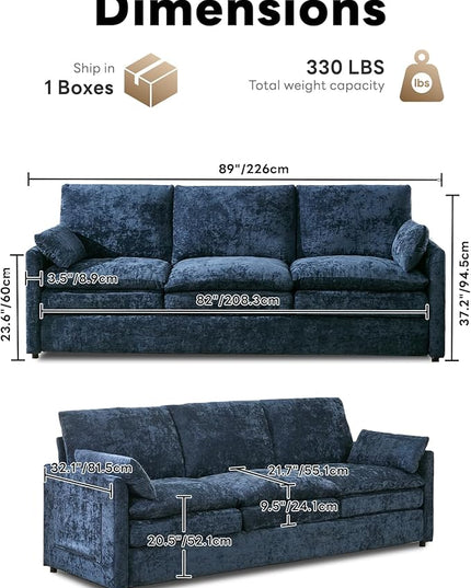 Tbfit Living Room Furniture Set, Loveseat Couch & Accent Chair, Modern Comfy Cloud Sofa Set, Spring Seat Cushions, Chenille Fabric, Blue