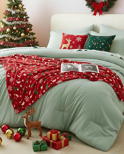 CozyLux Full Comforter Set Sage Green, 7 Pieces Bed in a Bag, Bedding Comforter Set with Sheets, All Season Boho 7PC Bed Sets with Comforter, Fitted Sheets, Flat Sheets, Pillow Shams and Pillowcases