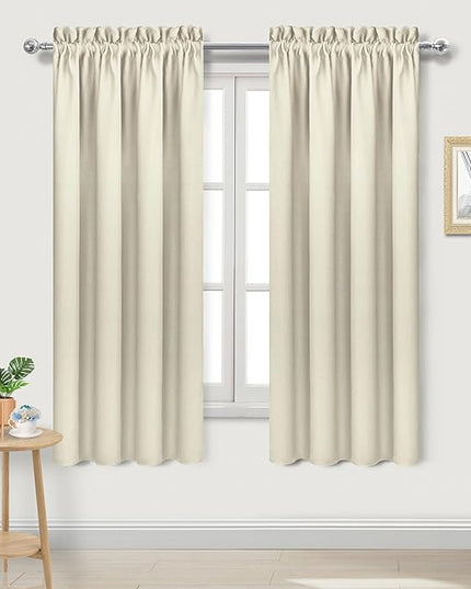DWCN Blackout Curtains for Bedroom – Rod Pocket Thermal Insulated Noise Reducing Noise Reducing Drapes for Living Room, W 42 x L 63 Inch, 2 Panels, Light Beige