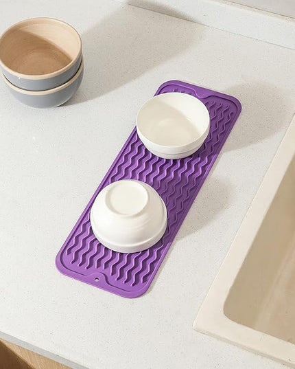 Silicone Dish Drying Mat for Multiple Usage,Easy clean,Eco-friendly,Heat-resistant Silicone Mat for Kitchen Counter,Sink,Bar,Bottle,or Cup Purple M 17 inches x 6 inches