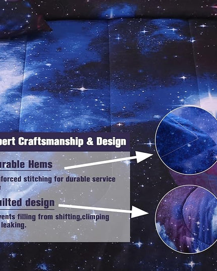 JQinHome Full Galaxy Comforter Sets 6 Piece Bed in A Bag, Outer Space Themed Bedding for Children Boy Girl Teen Kids - (1 Comforter, 1 Flat Sheet, 1 Fitted Sheet, 2 Pillowshams, 1 Cushion Cover)