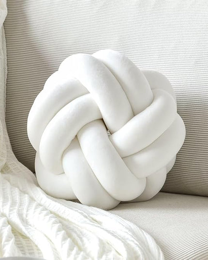 Knot Pillow Ball, Soft Home Decorative Throw Pillows Cushion, Round Changeability Knotted Pillows, Modern Home Handmade Cushions for Bedroom, Sofa, Couch (8 Inch, White)