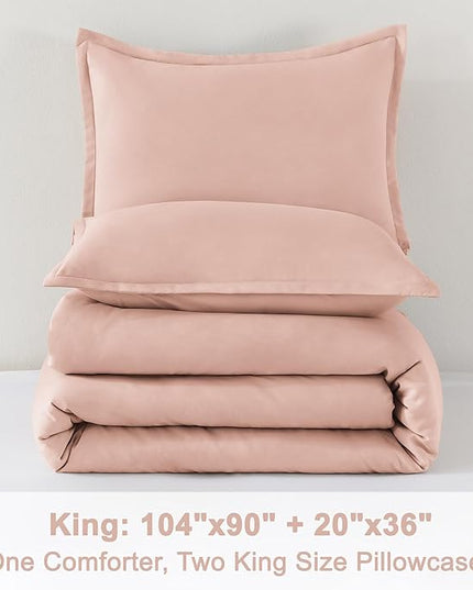 Litanika Pink Comforter Set King Size, 3 Pieces Blush Plain Bedding Comforter Set, All Season Bed Set (90x90In Comforter & 2 Pillowcases)
