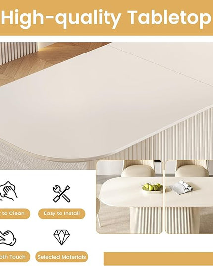 Guyii 86.61" Oval Dining Table Set with 8 Chairs, Modern Kitchen Table Set, Indoor Rectangular Dining Room Table for Kitchen, Bar, Living Room, Breakfast Nook, Cream White