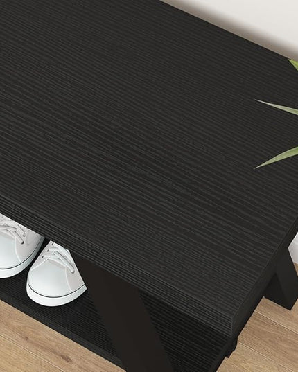 LVB Black Bench, Modern Storage Bench for Bedroom, Wood Metal Entryway Bench for Hallway Dining Living Room, Famrhouse Shoe Rack Indoor Accent Seating Benchs for Foyer Entrance, Black Oak 47 Inch Long