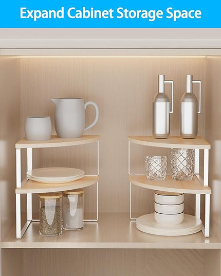 Corner Shelf Countertop Organizer - Set of 2 Corner Shelves for Kitchen Cabinet Organizer, Spice Rack, Stackable Bathroom Stand and Storage, Sink Rack, Corner Cabinet, Counter Decor, Natural Beige
