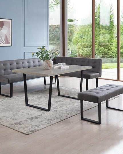 3 Piece Dining Table Set with Bench, 42.9 Inch Modern Kitchen Table with Left Seat Corner and 43.3 Inch Bench for Family Dining Room Furniture