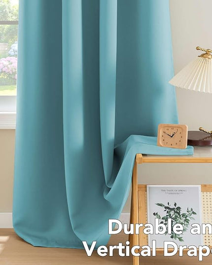H.VERSAILTEX Thermal Insulated Blackout Drapes Soft and Smooth Microfiber Formaldehyde-Free Curtains for Nursery,Grommet Window Panels,52 by 84 - Inch - Aqua - Set of 2