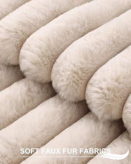 Pallene Faux Fur Plush Throw Pillow Covers 26x26 Set of 2, Luxury Soft Fluffy Striped Decorative Pillow Covers for Sofa, Couch, Living Room, Apricot