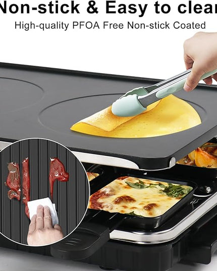 Raclette Table Grill, Indoor Grill Korean BBQ Grill Electric Griddle, 2 in 1 Electric Griddle Nonstick with 8 Raclette Cheese Pans Adjustable Temperature Control 1300W Ideal for Family and Party Fun