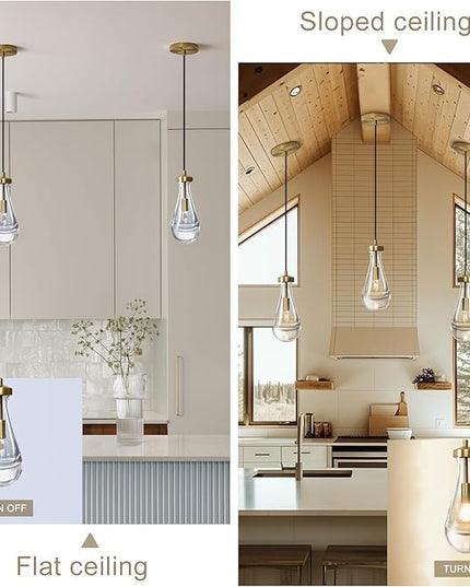 Raindrop Pendant Lights Set of 2, Brass Pendant Lights Kitchen Island, Gold Island Light for Kitchen Dining Room Light Fixture, Chandelier for Living Room Bedroom Bathroom, Bulb Included