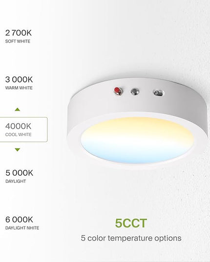 ASD LED 7" Round Flush Mount Ceiling Light Fixture, Low Profile Surface Lighting | 5CCT, Dimmable, Battery Backup, ETL Listed | 15W 1200LM 2700-6000K 120V | Kitchen, Hallway Lamp | White, 12 Pack