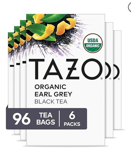 TAZO Organic Earl Grey for Health and Wellness, High Caffeine and Bold Flavor, 16 Count (Pack of 6)
