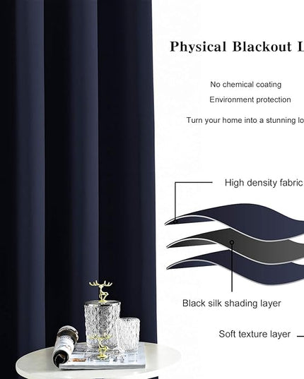 Blackout Curtains for Bedroom Thermal Insulated Light Blocking Room Darkening Curtains Solid Grommet Window Drapes for Living Room, Set of 2 Curtain Panels 42 W x 54 L inch Long Navy