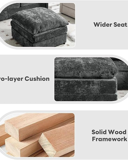 Tbfit Single Sofa Ottoman, Modern Comfy Cloud Sofa, Spring Seat Cushions, Chenille, Dark Gray