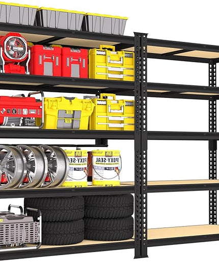 PrimeZone 35.5" x 12" x 72" Heavy Duty Storage Shelves - 5 Tier Adjustable Garage Storage Shelving, Metal Storage Utility Rack Shelf Unit for Warehouse Pantry Closet Kitchen, Black, 2 Pack