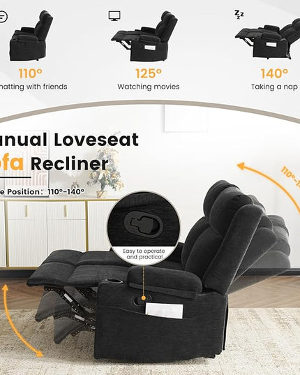 Loveseat Recliner, Loveseat Sofa with Adjustable Footrest, Wall Hugger Recliner for Living Room & Home Theater & RV(Black)