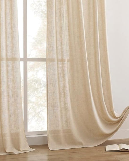 Joydeco Linen Curtains 108 Inch Length 2 Panel Sets,Light Filtering Curtains for Bedroom 52 Inch Wide Living Room Drapes with Back Tabs & Rod Pockets (W52 x L108 Inch, Ecru)