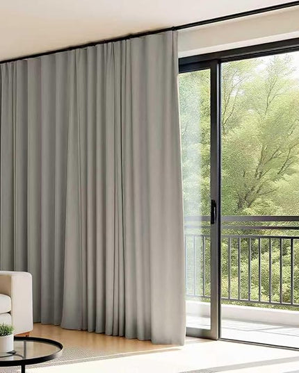 Room Divider Curtains Flexible Ceiling Tracks set Curtain track Ceiling Mount Blackout Curtain for Living Room Bedroom Ceiling Curtain Rod Privacy Dividers Panel W15xH8FT Light Grey Drape&Black rail