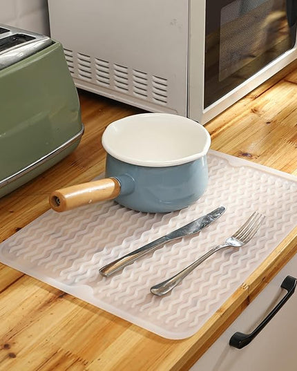Silicone Dish Drying Mat for Multiple Usage,Easy clean,Eco-friendly,Heat-resistant Silicone Mat for Kitchen Counter or Sink,Refrigerator or drawer liner Translucent L 16 inches x 12 inches