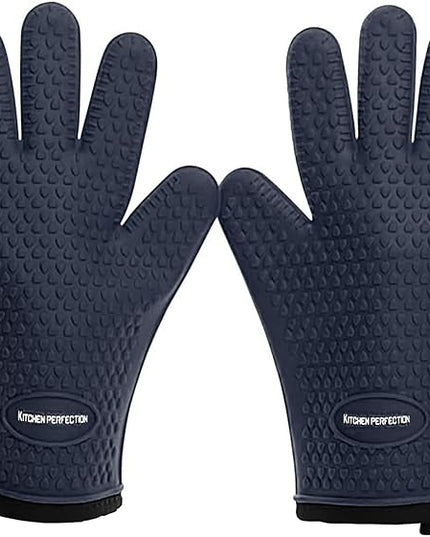 KITCHEN PERFECTION Silicone Smoker Oven Gloves - Extreme Heat Resistant BBQ Gloves - Handle Hot Food Right on Your Smoker Grill Fryer Pit | Waterproof Oven Mitts | Superior Value Set + 3 Bonuses