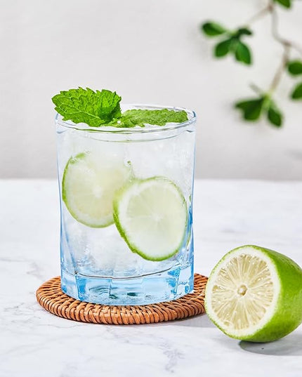 CREATIVELAND Geometric Shapes Glass Drinking Glasses Set of 6, Solid Blue Color 10 OZ Glass Tumbler Glassware for Water, Juice, Different Options for Home, Restaurant, Hotel, Bar