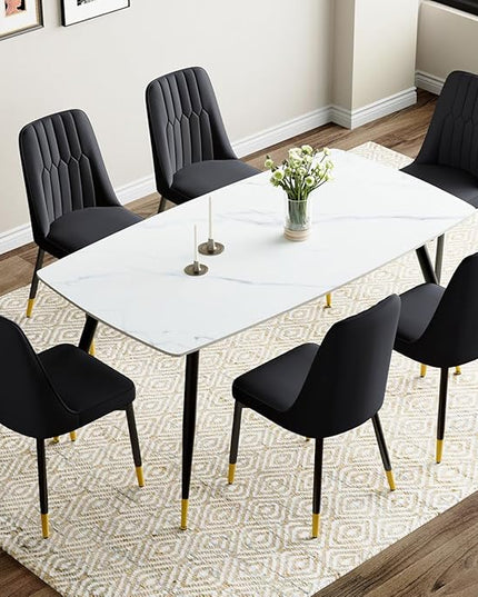 7 Piece Modern Dining Set, 62'' Sintered Stone Dinner Table for 6, 6 Chairs, Easy to Assemble