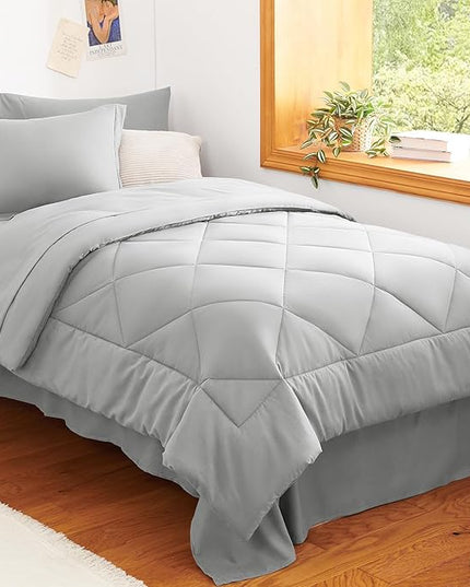 CozyLux Twin Comforter Set with Sheets Light Grey - 5 Pieces Bed in a Bag Twin, All Season Bed Set for Girls and Boys, Bedding Set with Down Alternative Comforter, Sheets, Pillowcase & Sham
